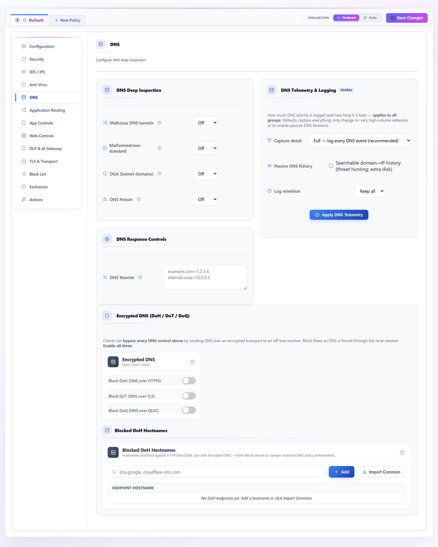 DNS — every documented control marked