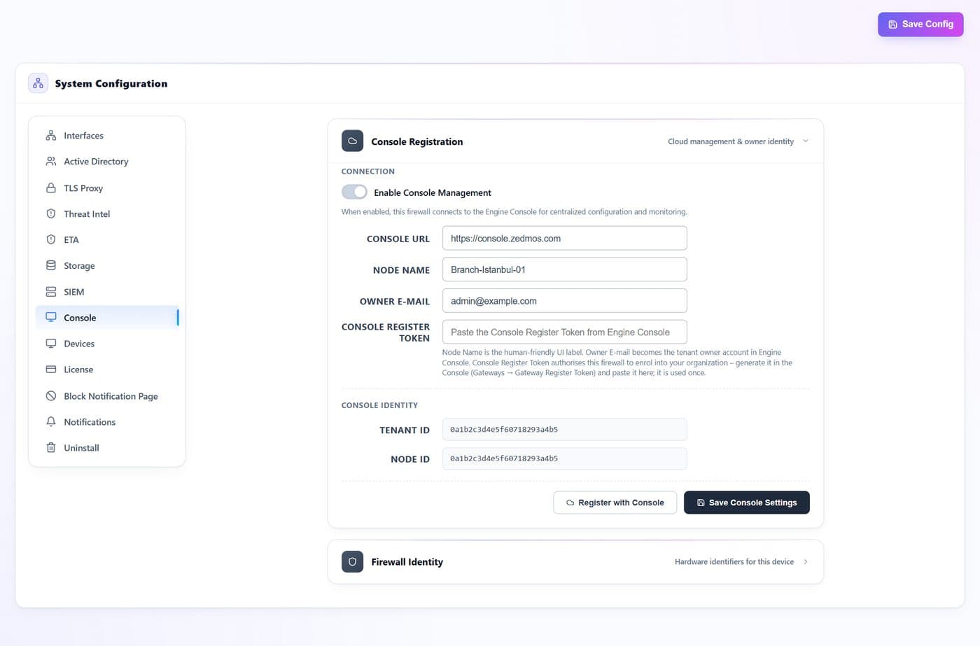 Console — every documented control marked