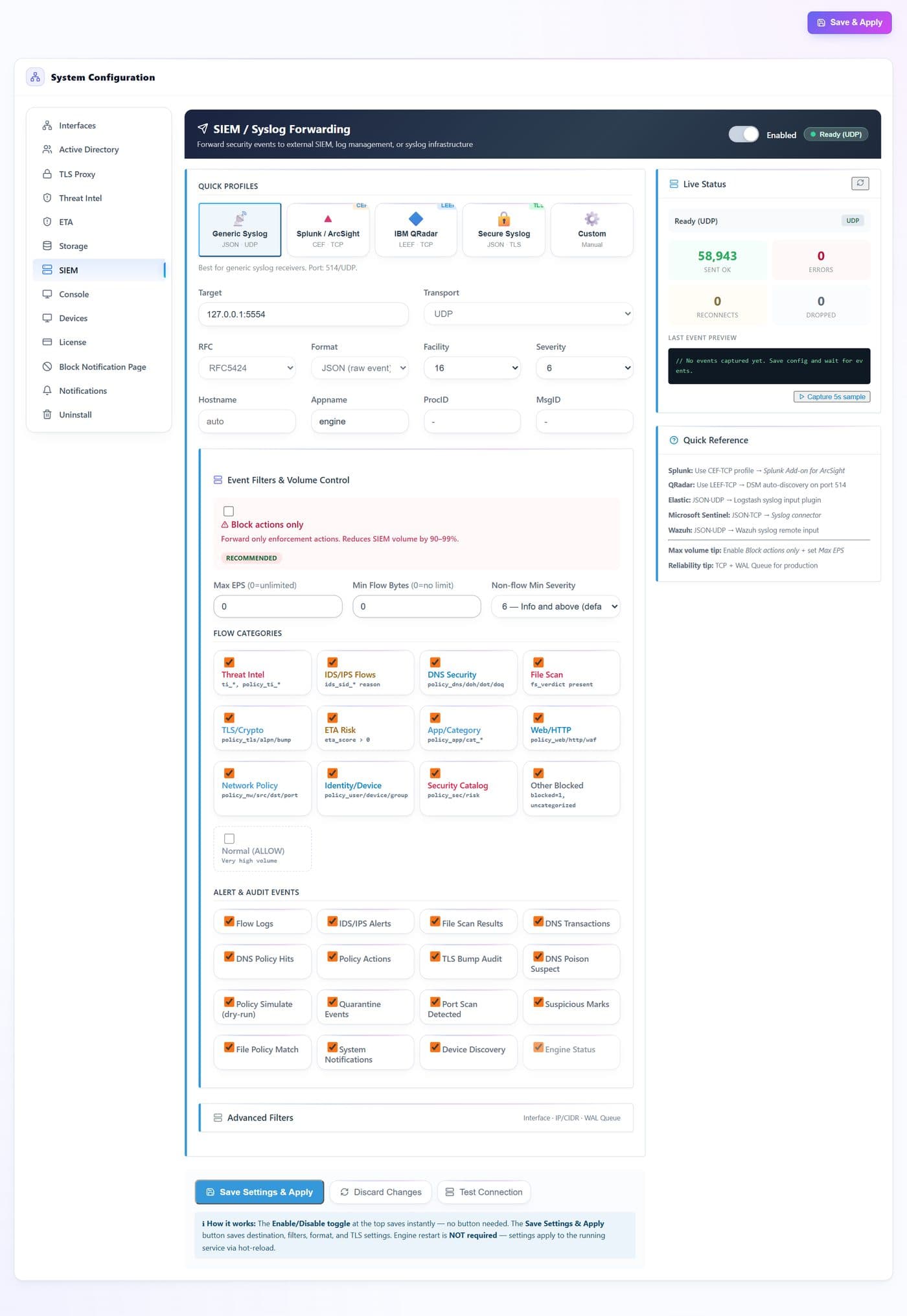 SIEM — every documented control marked