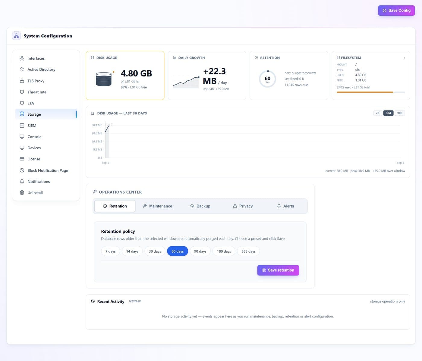 Storage — every documented control marked