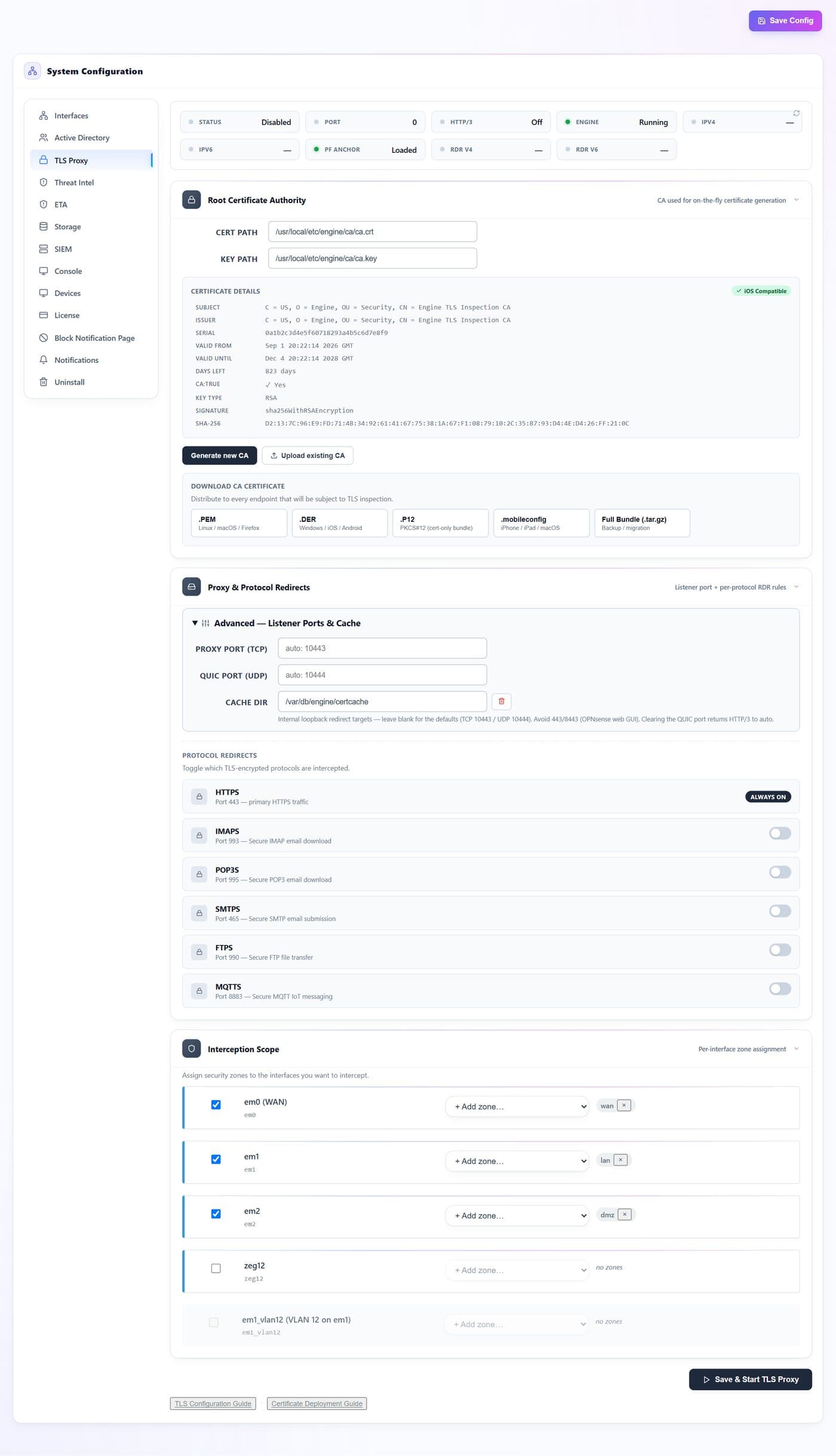 TLS Proxy — every documented control marked