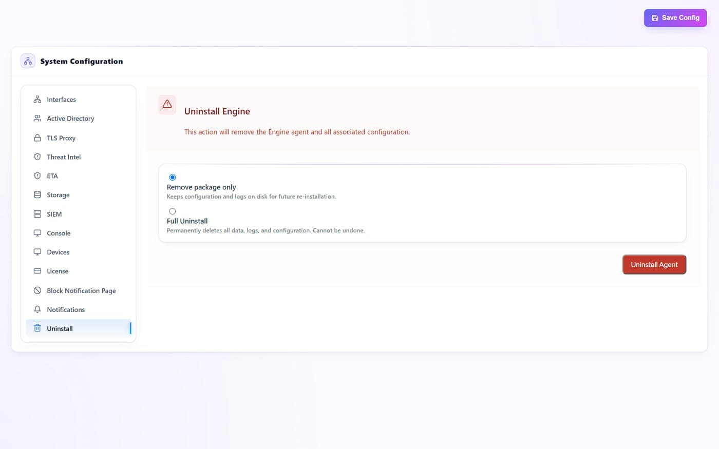 Uninstall — every documented control marked