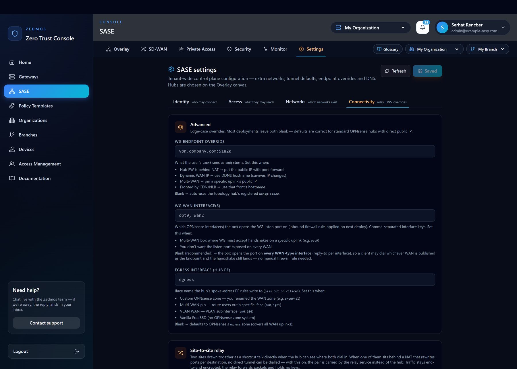 Connectivity settings: the tenant-wide defaults a node inherits before anything is overridden on the node itself.
