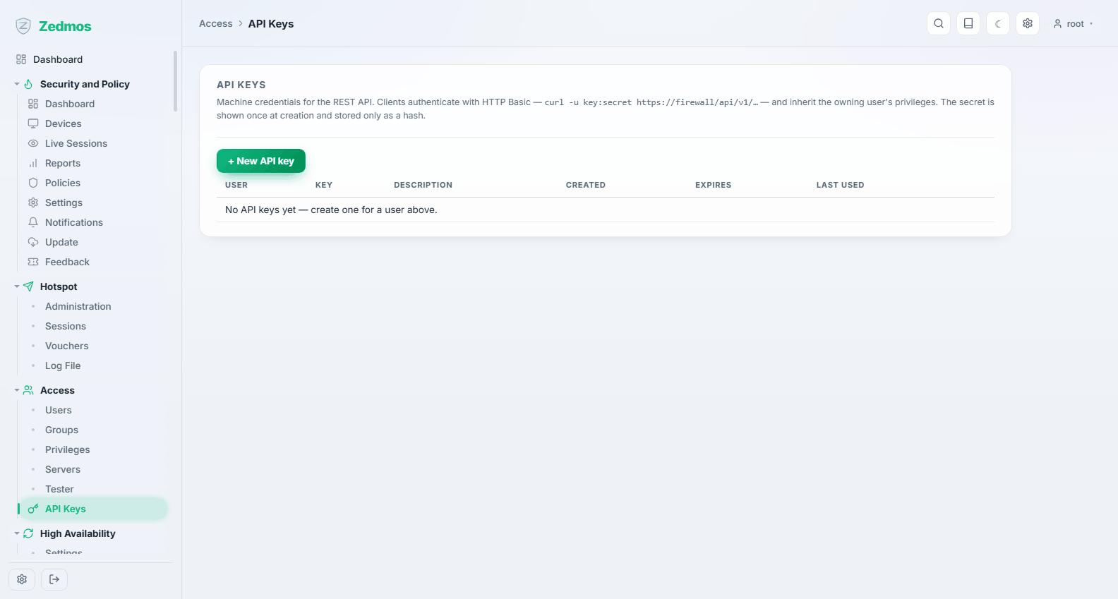 Access: API keys