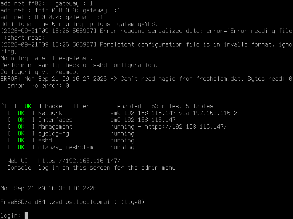What the first boot reports when it is finished