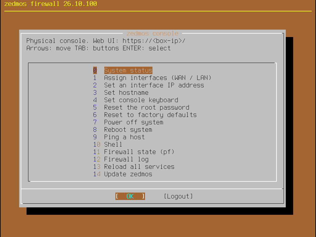 The console menu