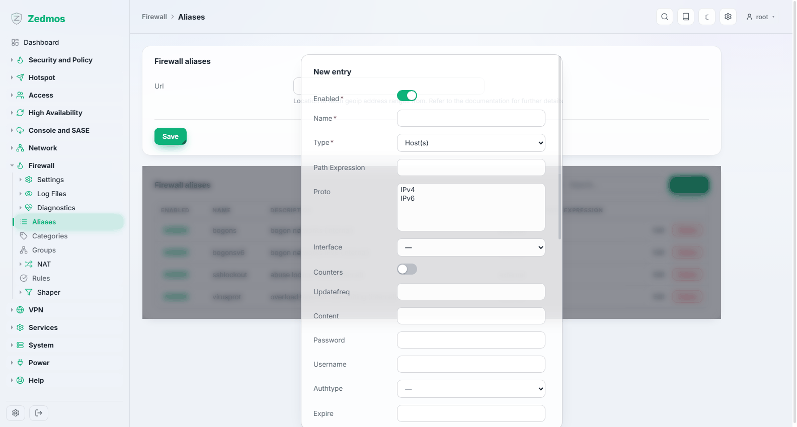 Firewall: adding an alias