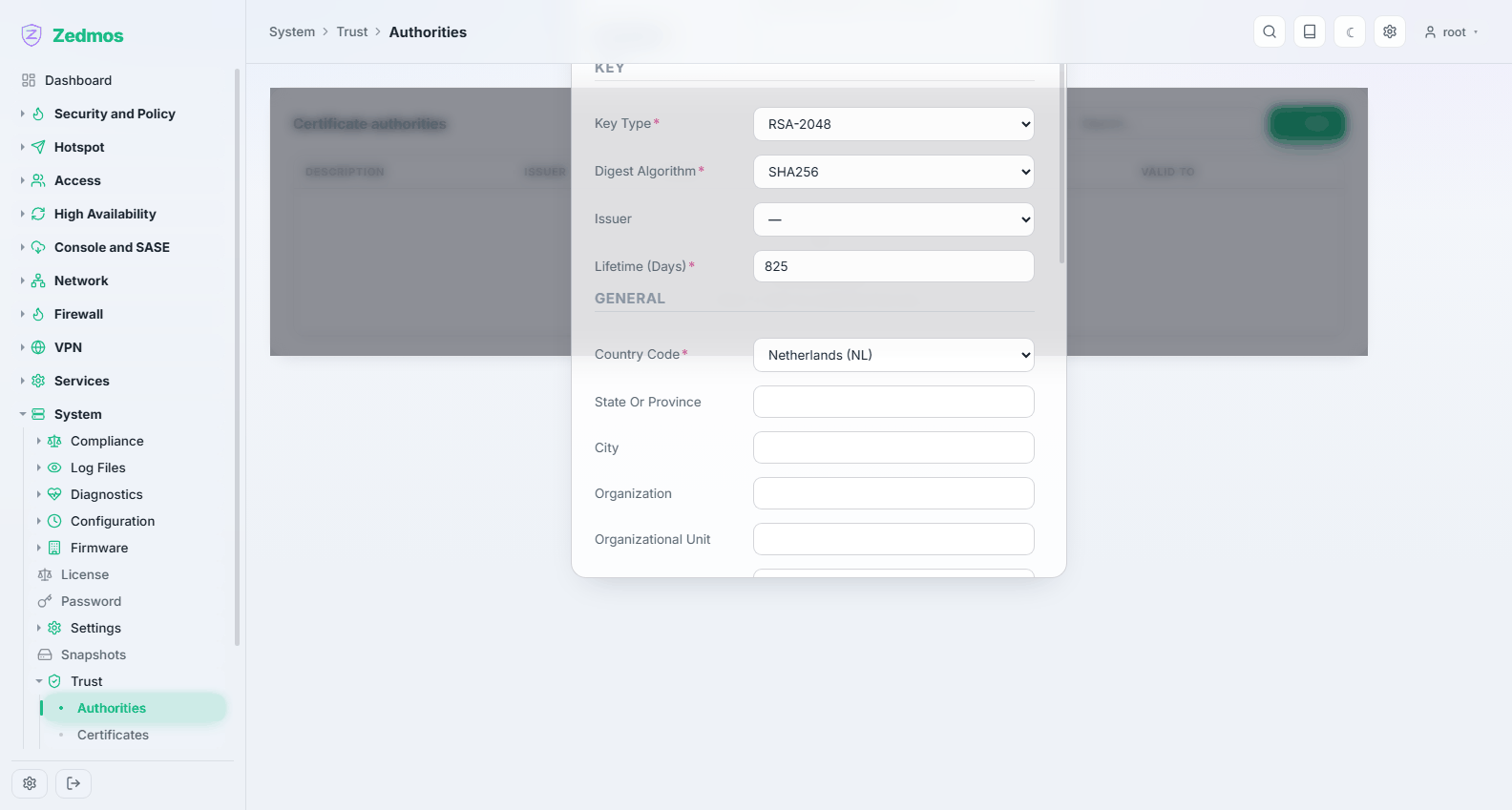 System: adding a certificate authority