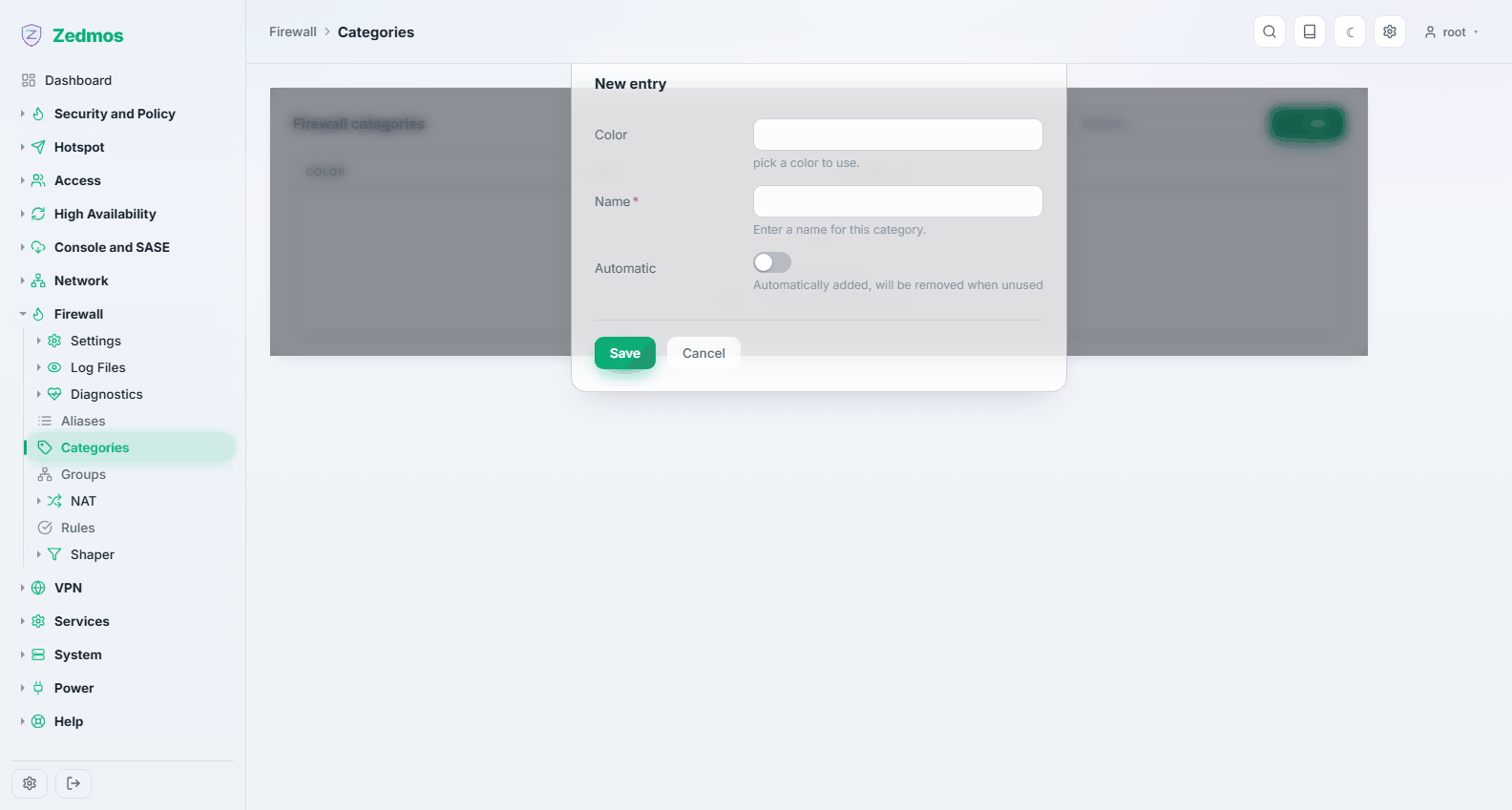 Firewall: adding a category