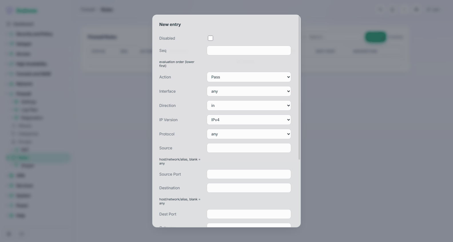 Firewall: adding a rule