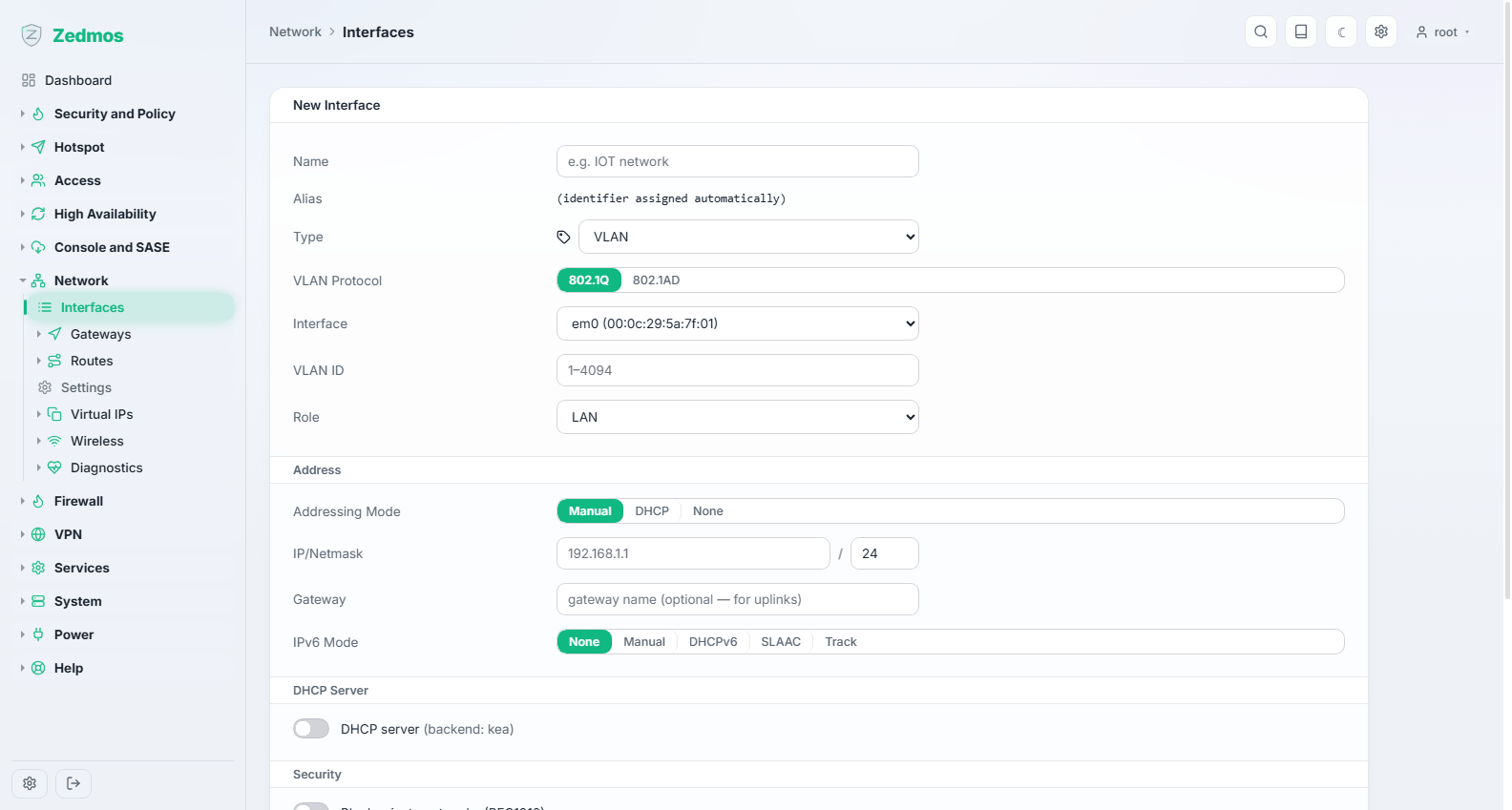 Network: the interface editor