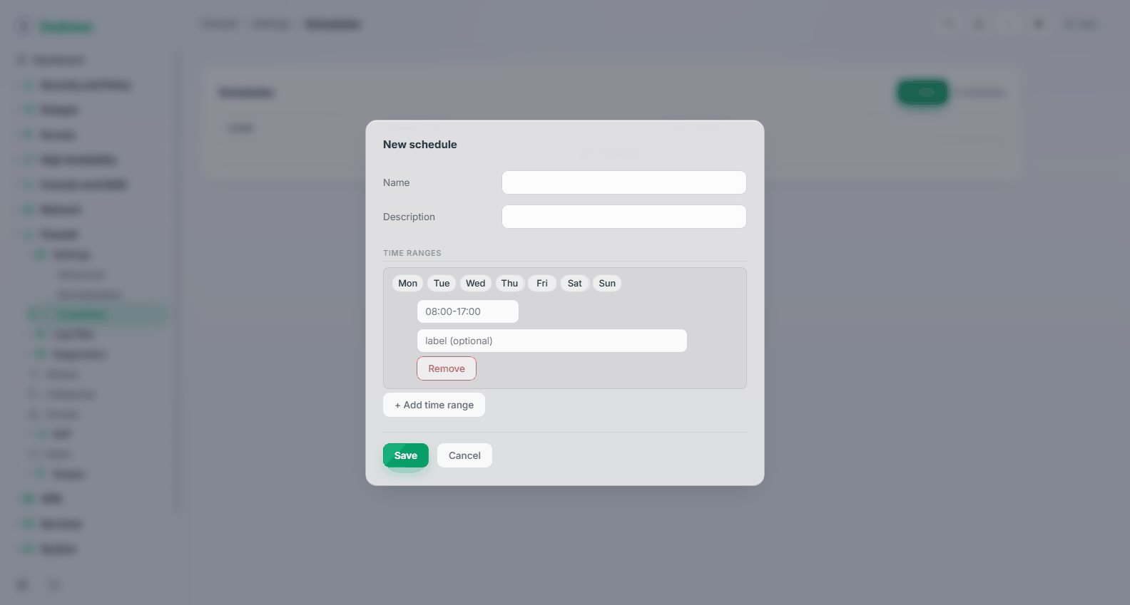 Firewall: adding a schedule