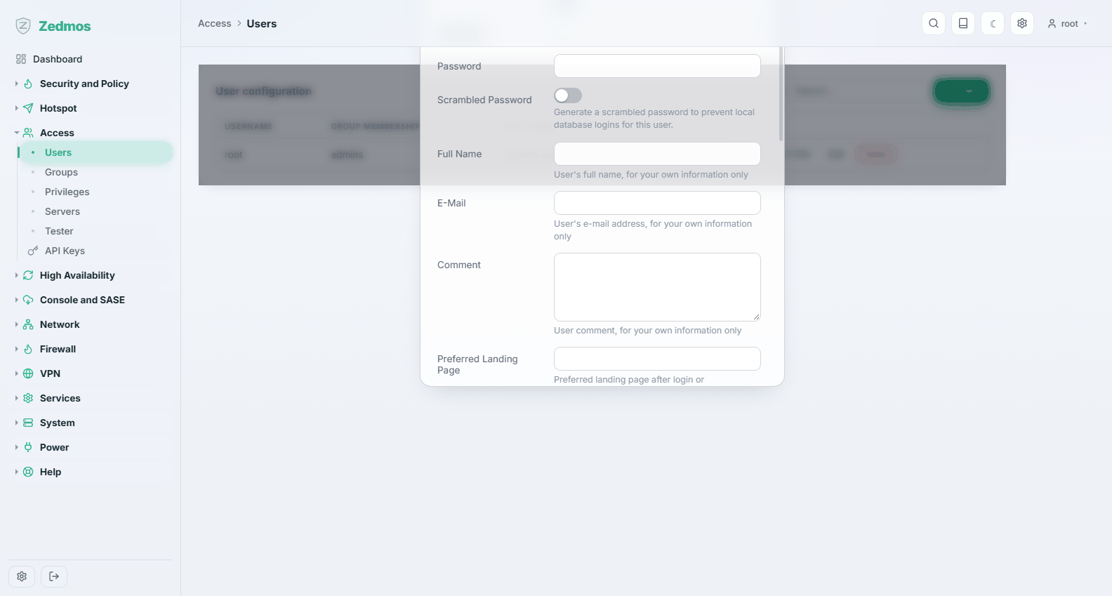 Access: adding a user