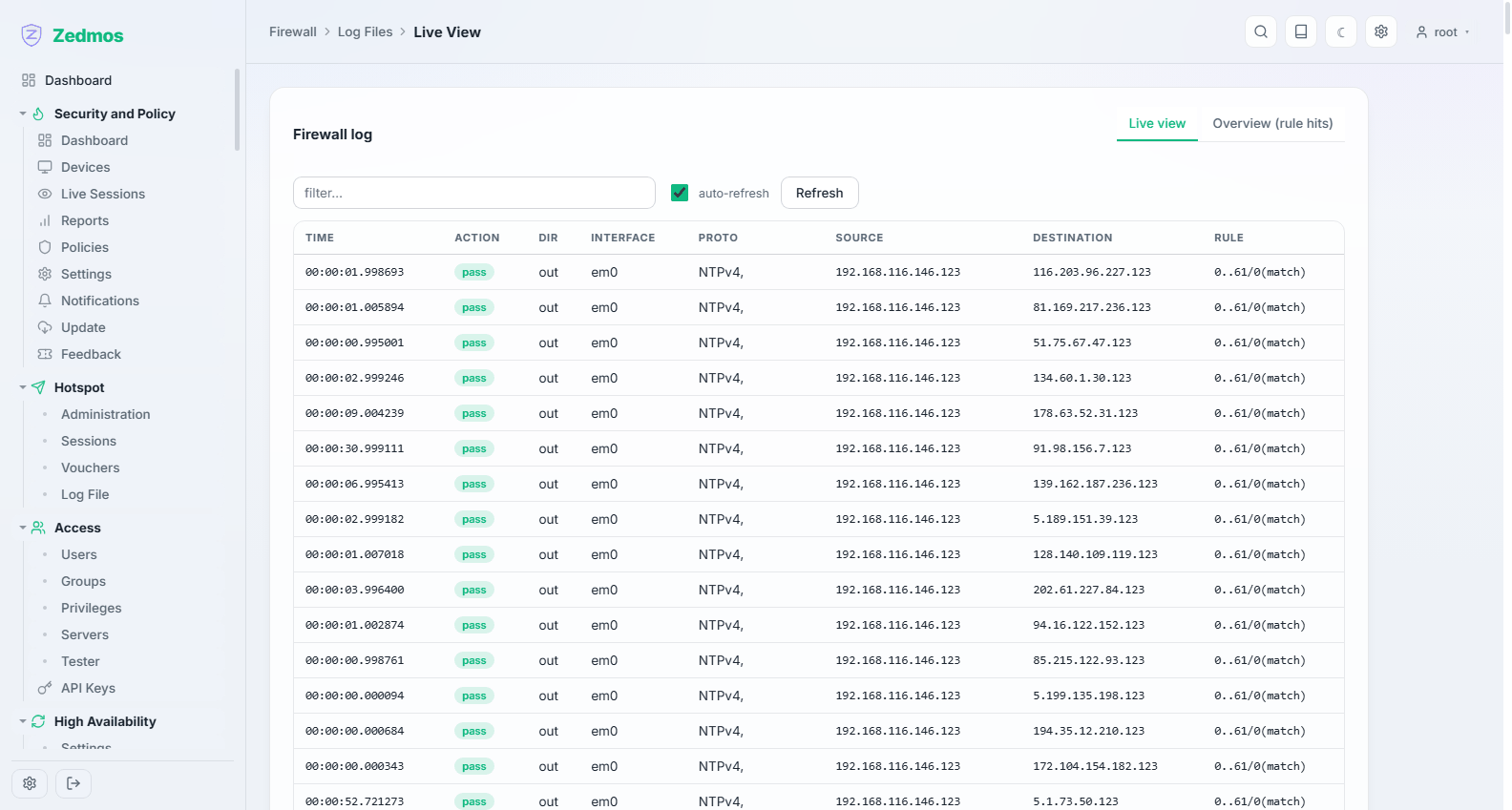 Firewall: Live view