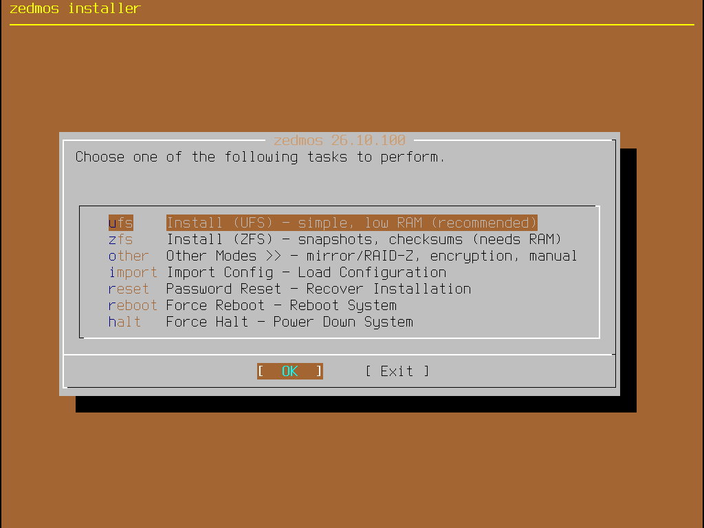 The installer's main menu