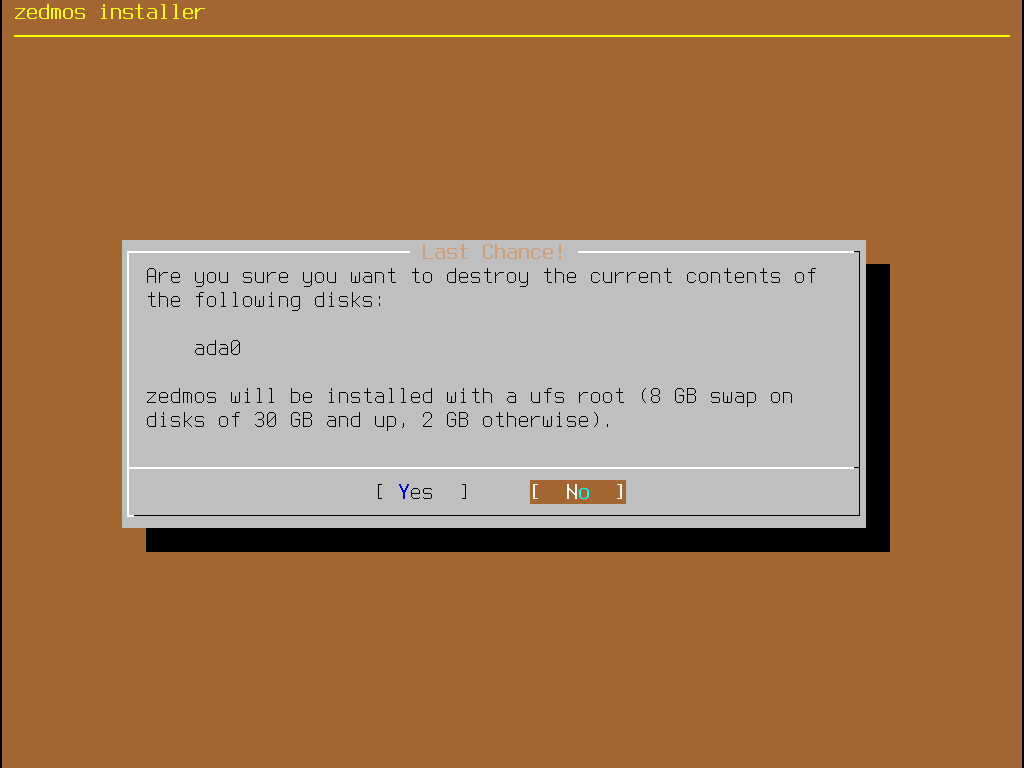 The last confirmation before the disk is erased