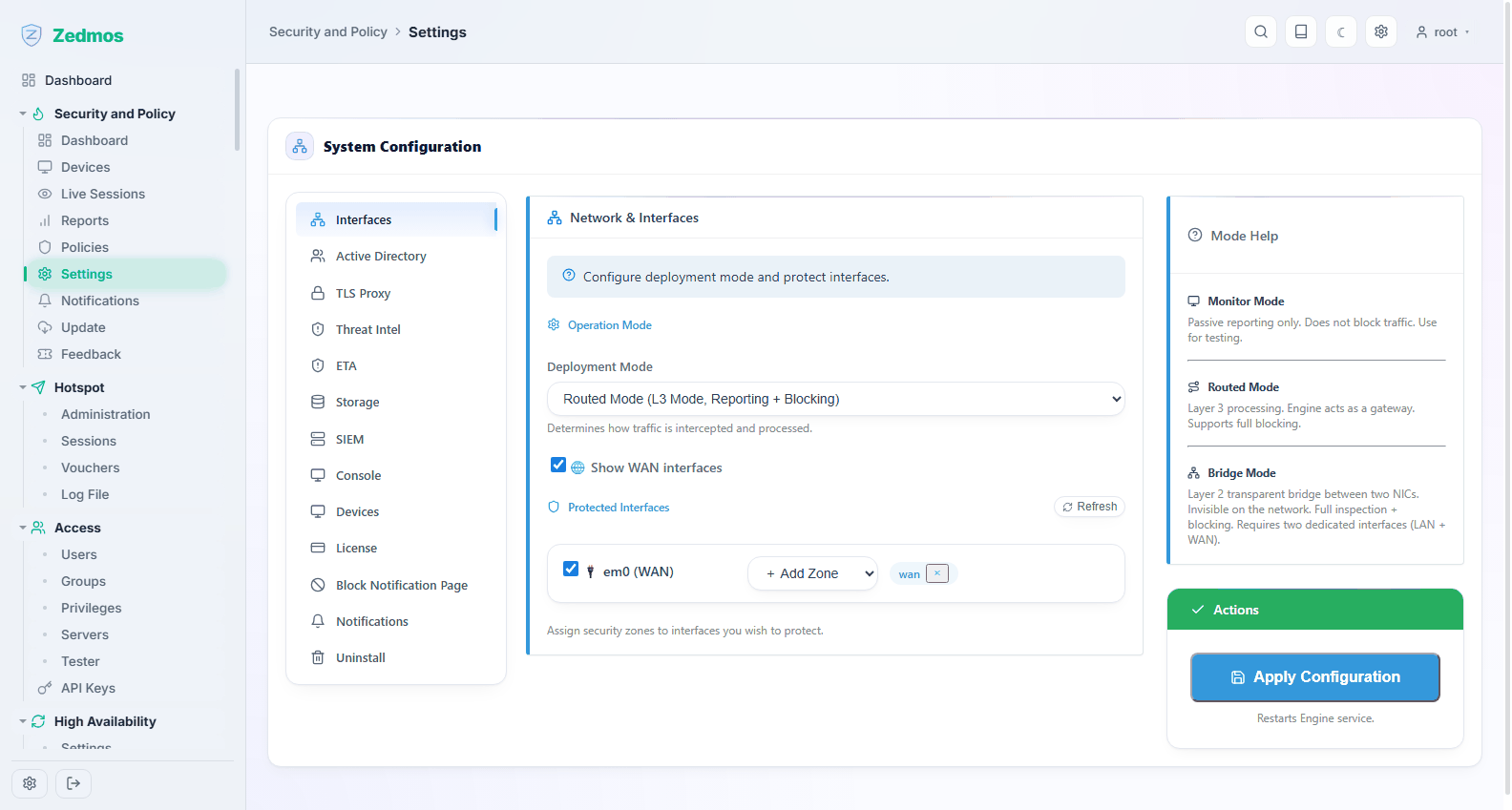 Security and Policy: Settings
