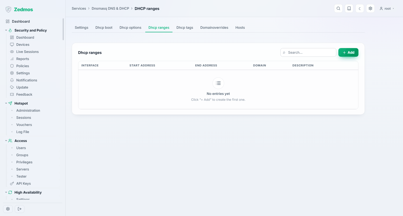 Services: Dnsmasq DHCP-Bereiche