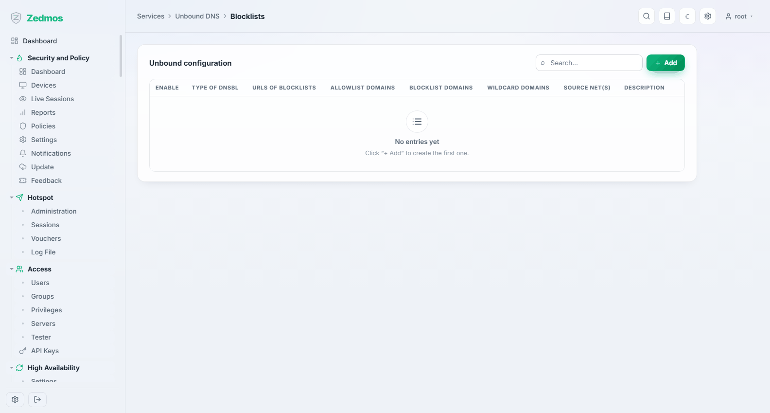 Services: Unbound-Sperrlisten