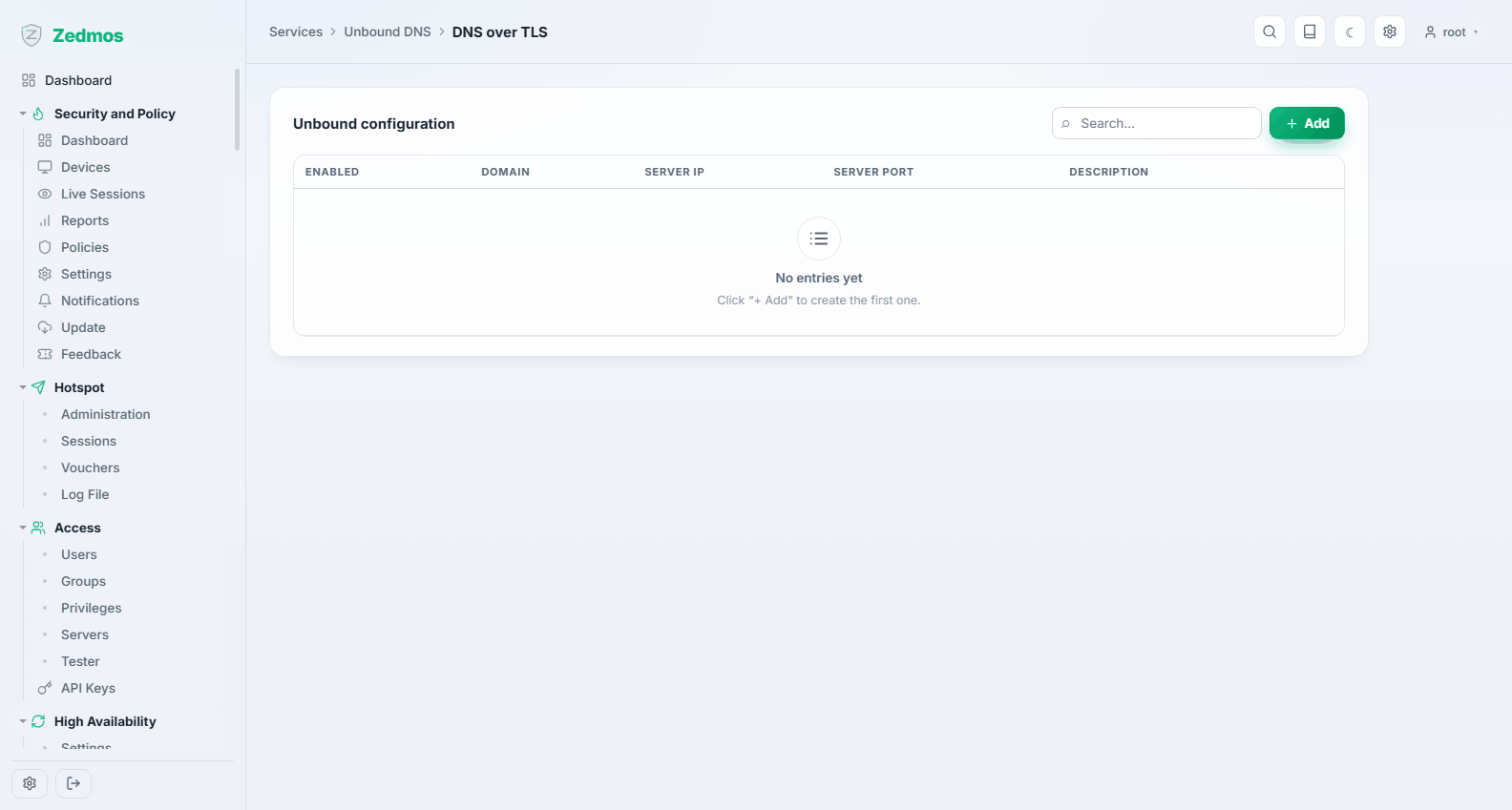 Services: Unbound DNS over TLS