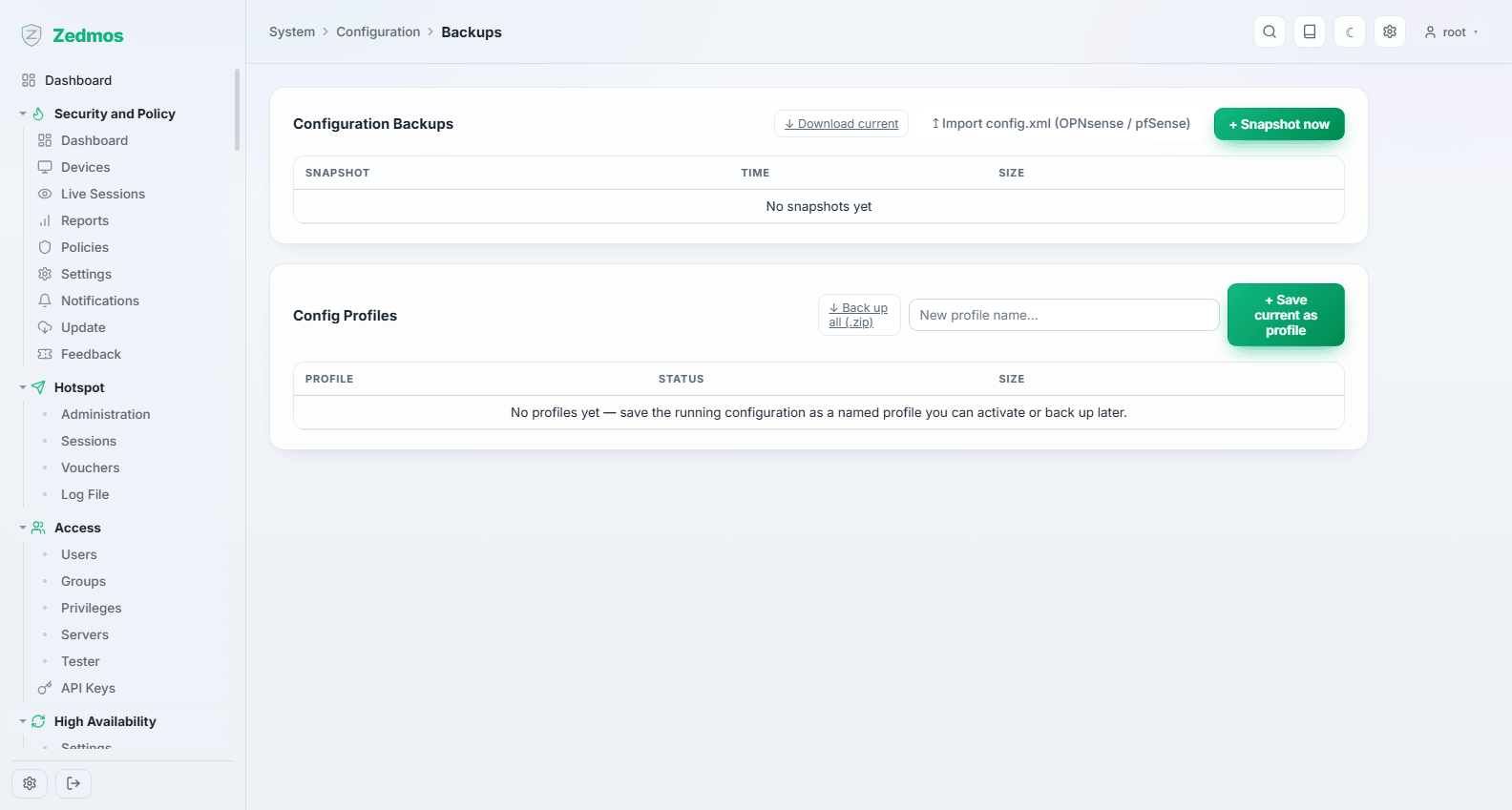 System: Configuration backups