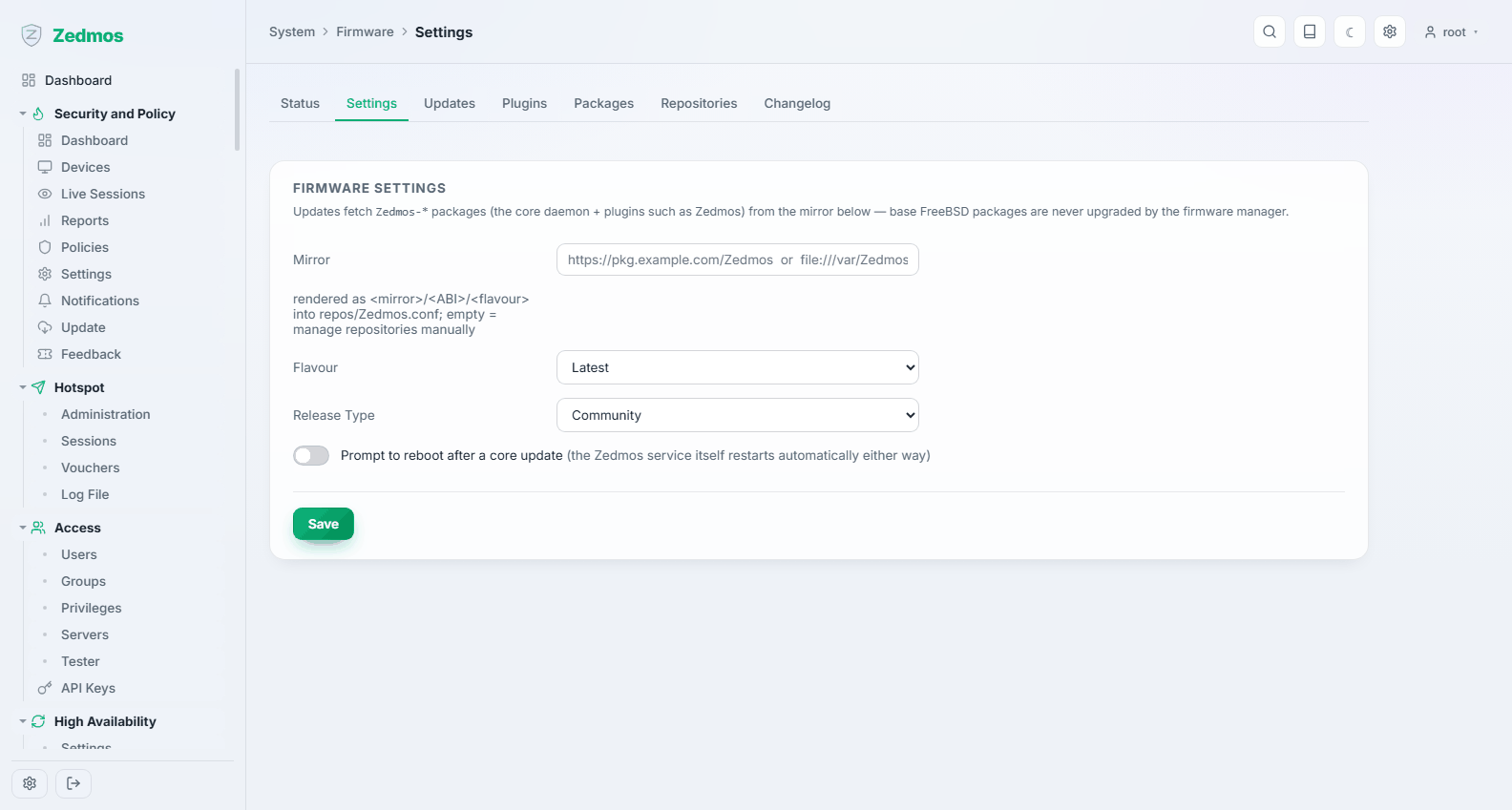 System: Firmware settings
