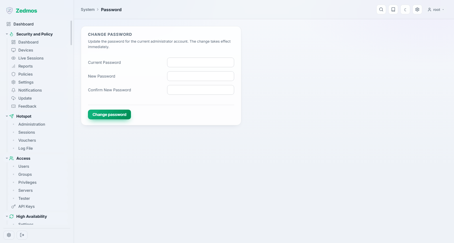 System: Change password