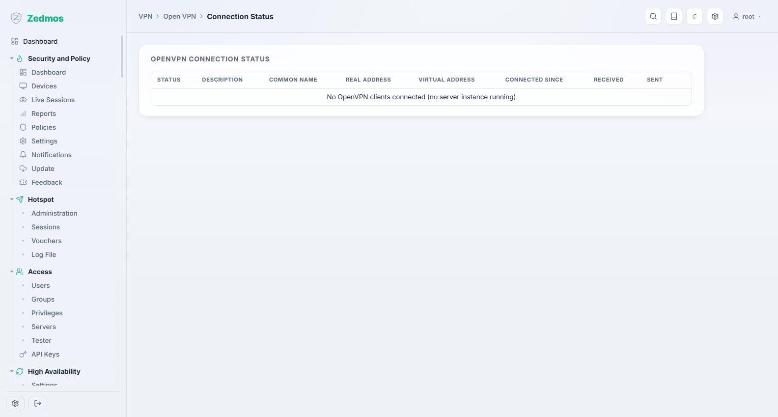 VPN: OpenVPN-Verbindungsstatus
